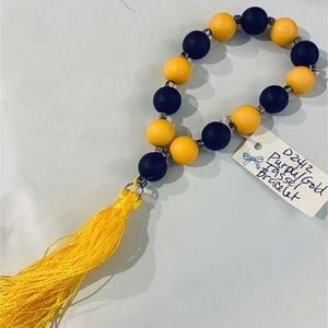 Purple and Gold Wood Bead Tassel Bracelet
